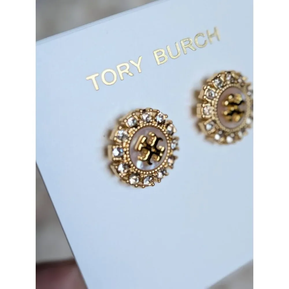 TORY BURCH Moondance Crystal Mother of Pearl Stud Earrings